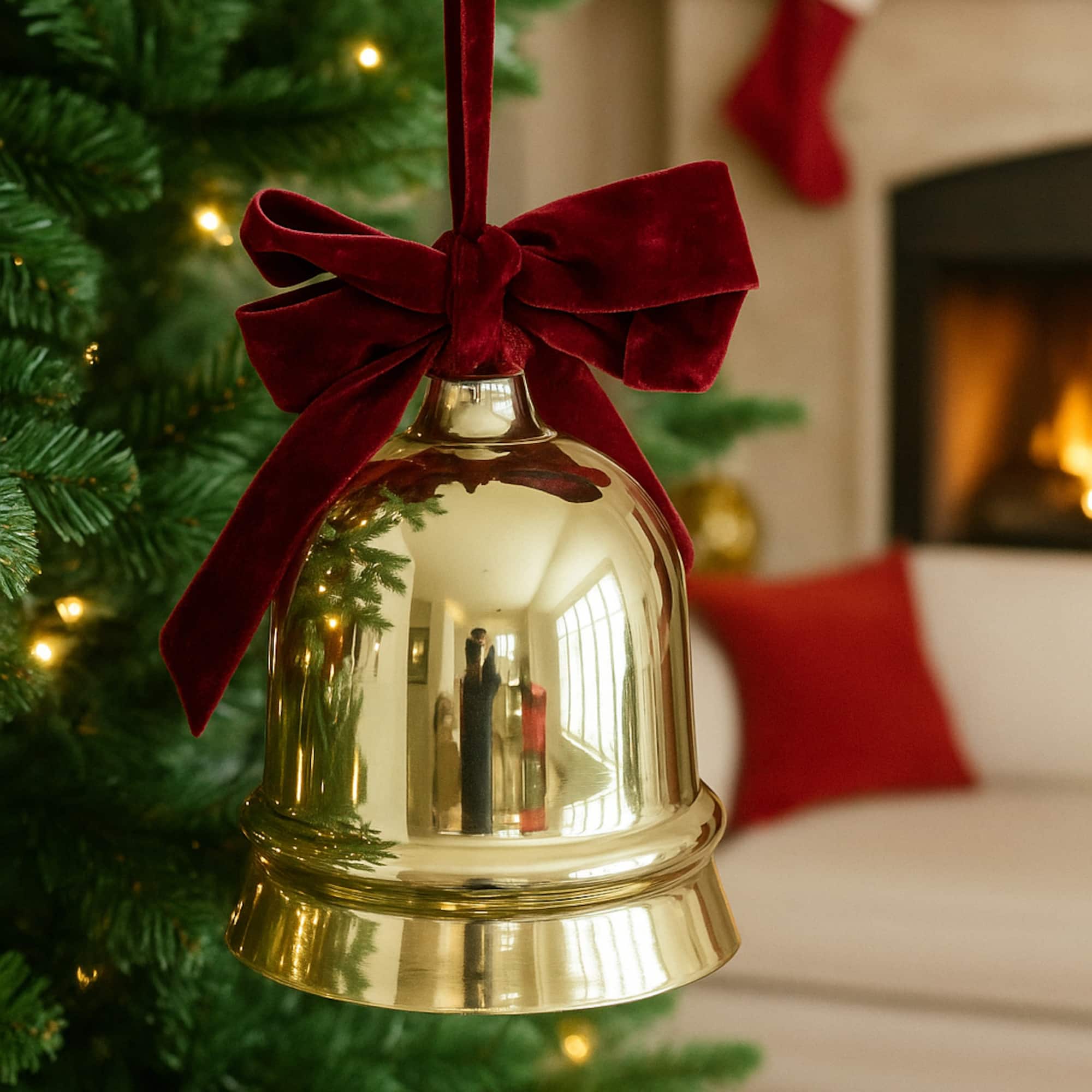 Gold Bell with Red Ribbon Wall Décor by Ashland®